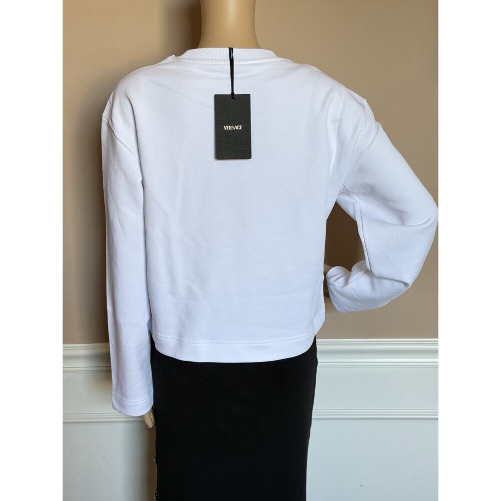 Versace Logo White Cotton Crop Sweatshirt 4 US (40 Euro) 1019251 NWT - Picture 5 of 15
